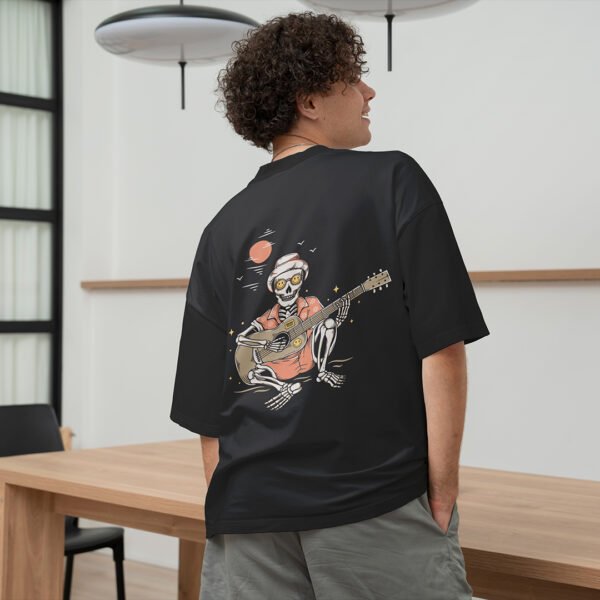 Skeleton Serenade Oversized Tee - Unique Graphic Design - Image 3